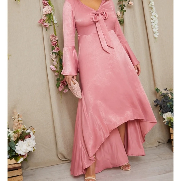 Stacy Solomon Pink Recycled Tie Front Dipped Hem Maxi Dress BNWT - Picture 11 of 13